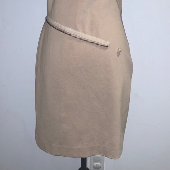 MACKAGE Tan Mesh Bandage Padded Shoulder Round  Neck Mini Bandage Dress Size 8 - Picture 5 of 16